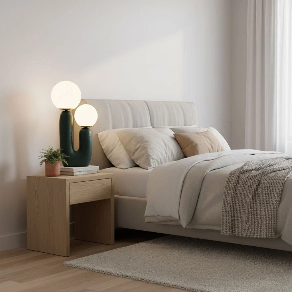 Lampe de Table Résine Courbe & Globes en Verre — Lampe Nordique Style Sculptural | ARABESQUE™