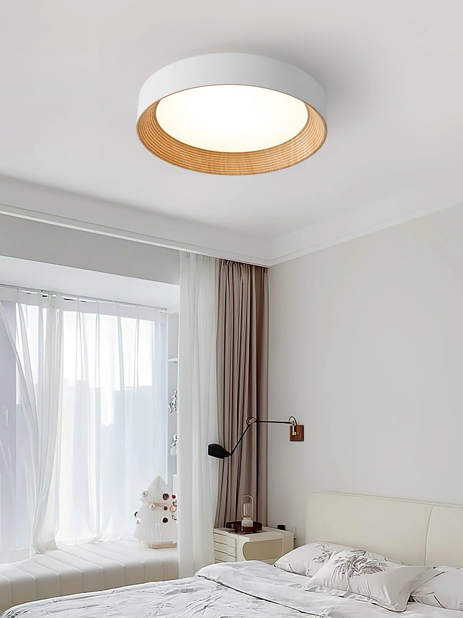 Plafonnier Rond en Bois Massif — Lampe Anti-Lumière Bleue Style Moderne | CERNE™