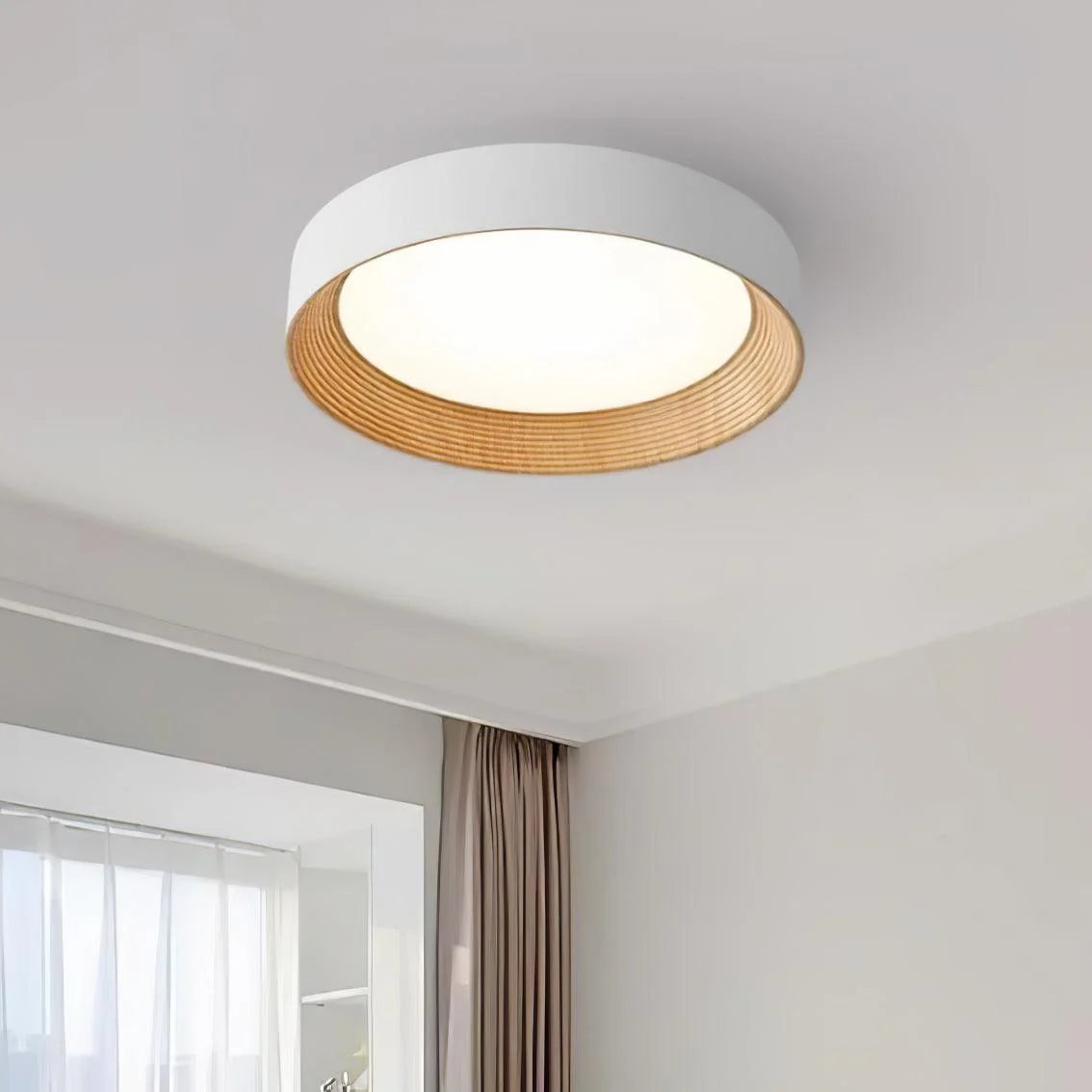 Plafonnier Rond en Bois Massif — Lampe Anti-Lumière Bleue Style Moderne | CERNE™