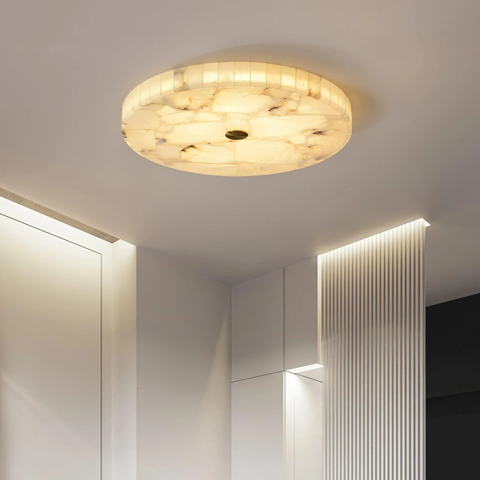 Plafonnier Rond en Marbre Albâtre — Applique Plafond Style Moderne | LUEUR™