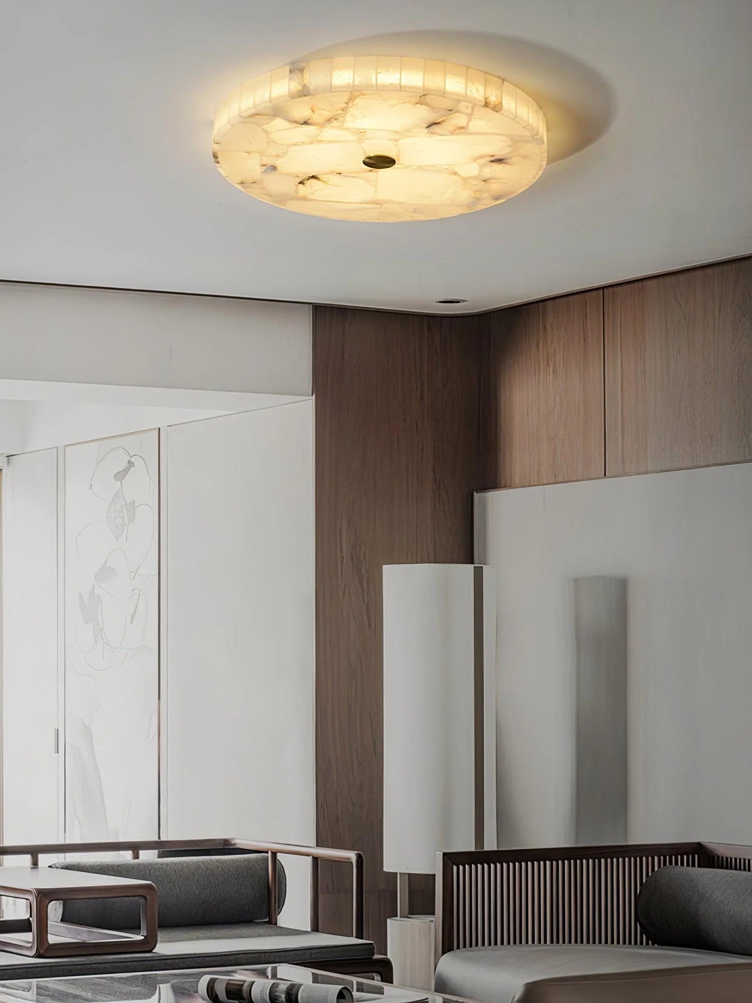 Plafonnier Rond en Marbre Albâtre — Applique Plafond Style Moderne | LUEUR™