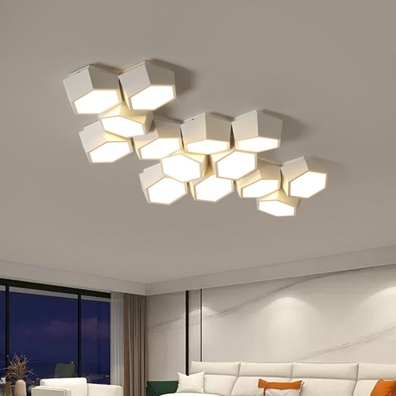 lustre LED géométrique moderne en alliage aluminium avec lumière dimmable et design contemporain