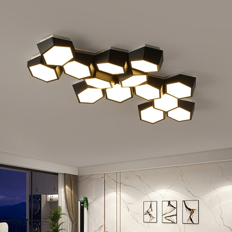 lustre LED géométrique moderne en alliage aluminium avec lumière dimmable et design contemporain