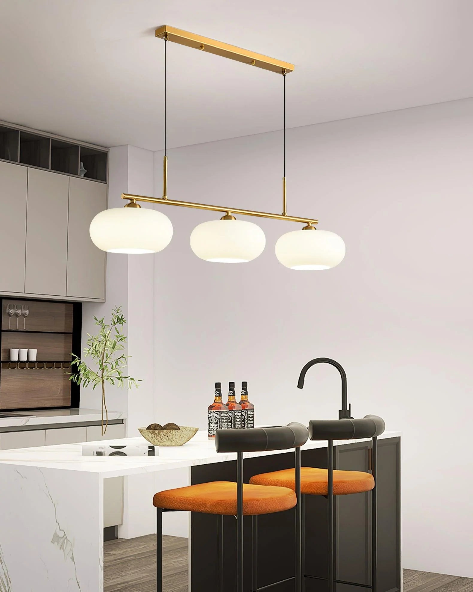 Suspension Globes en Verre Dépoli — Lustre 3 Bras Style Nordique | KAKI™