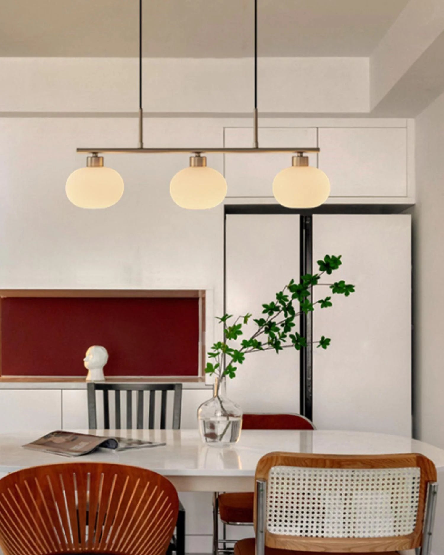 Suspension Globes en Verre Dépoli — Lustre 3 Bras Style Nordique | KAKI™