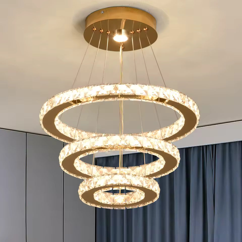 Lustre suspendu cascade cristal chrome et or CASCADA