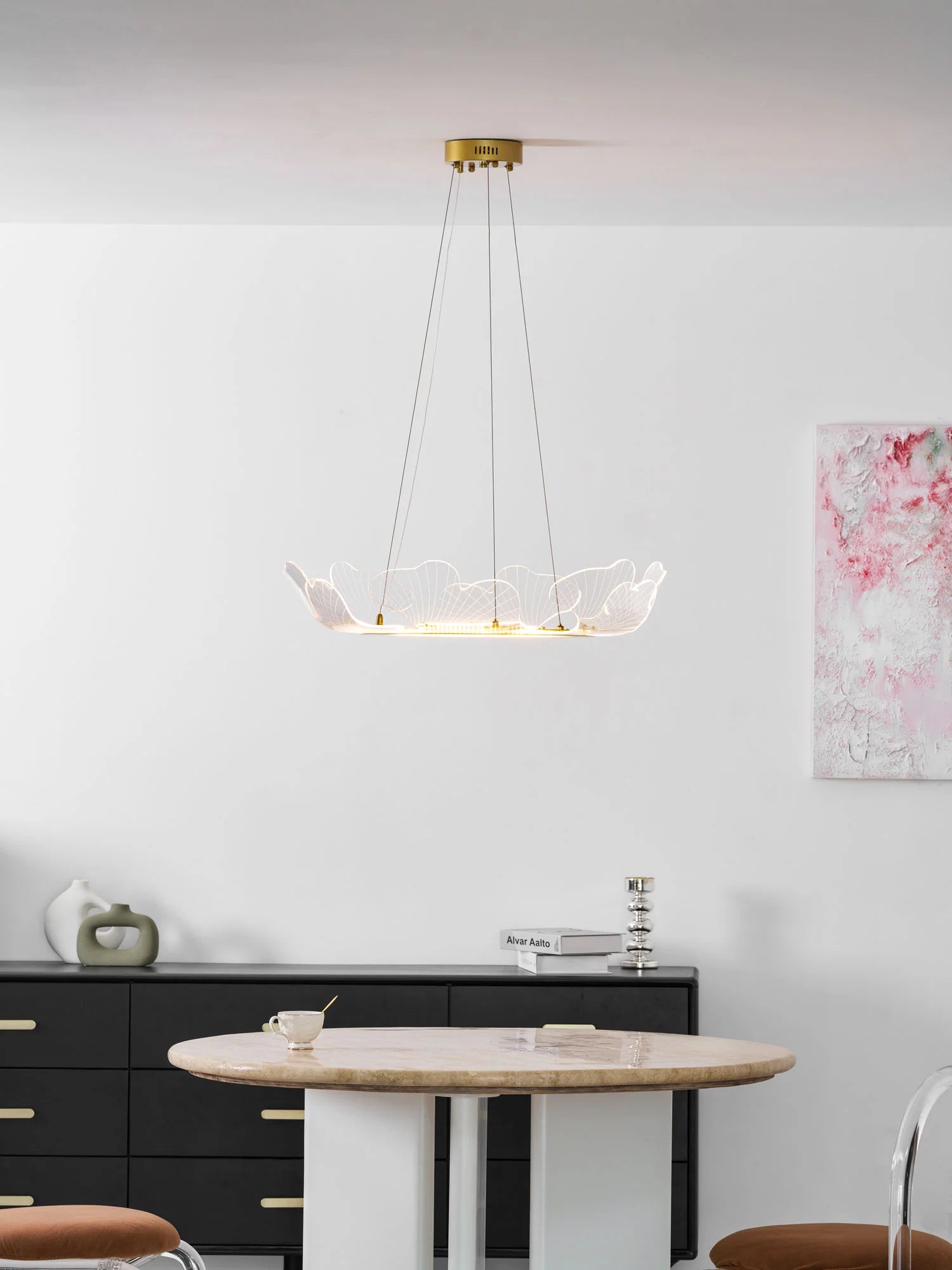 Suspension Anneau en Acrylique Façon Pétales — Lustre Style Art Déco | AURÉOLE™