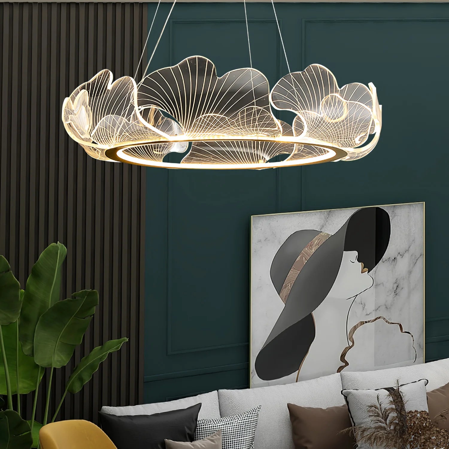 Suspension Anneau en Acrylique Façon Pétales — Lustre Style Art Déco | AURÉOLE™