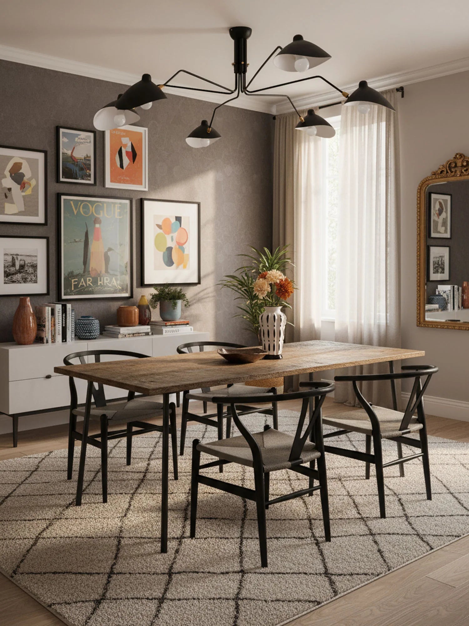 Plafonnier Design Multi-Bras Sculptural Noir & Blanc pour Salon & Salle à Manger | PIEUVRE™