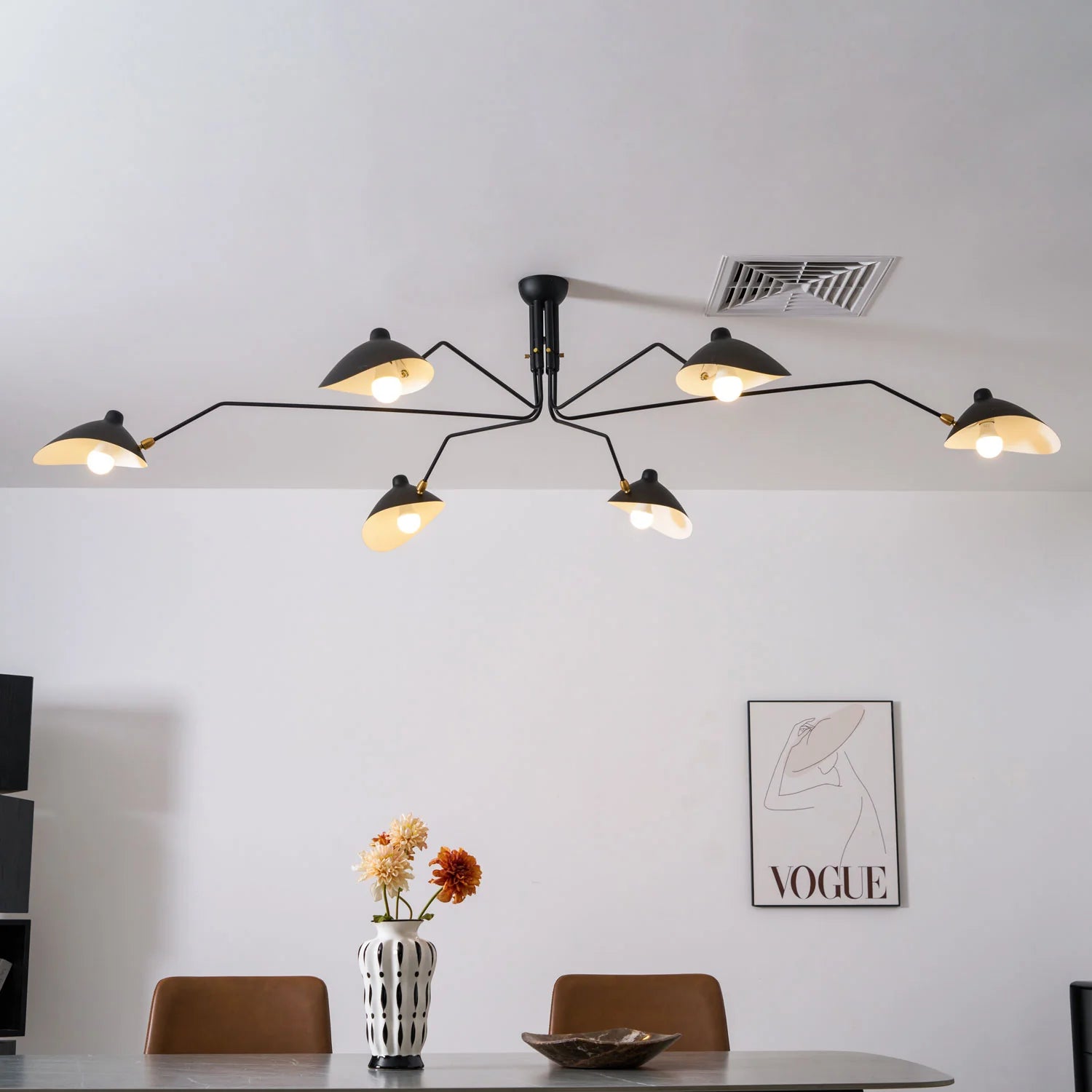 Plafonnier Design Multi-Bras Sculptural Noir & Blanc pour Salon & Salle à Manger | PIEUVRE™