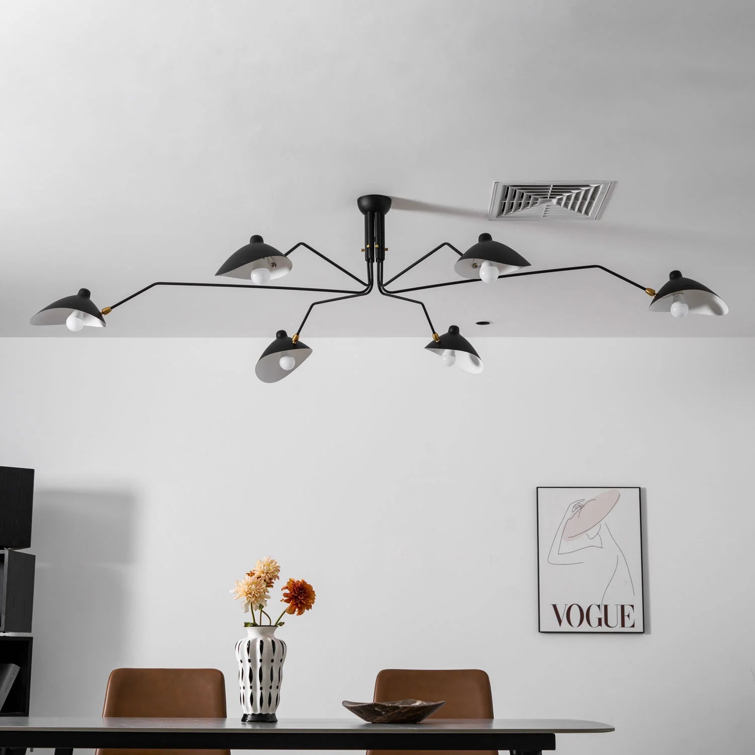 Plafonnier Design Multi-Bras Sculptural Noir & Blanc pour Salon & Salle à Manger | PIEUVRE™