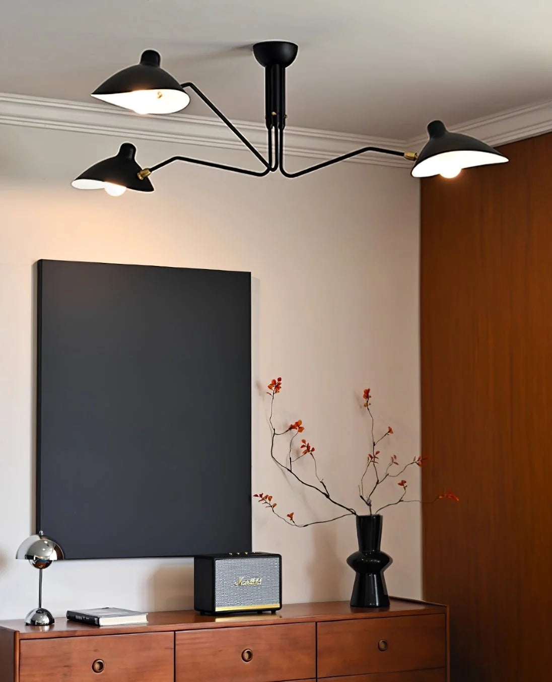 Plafonnier Design Multi-Bras Sculptural Noir & Blanc pour Salon & Salle à Manger | PIEUVRE™