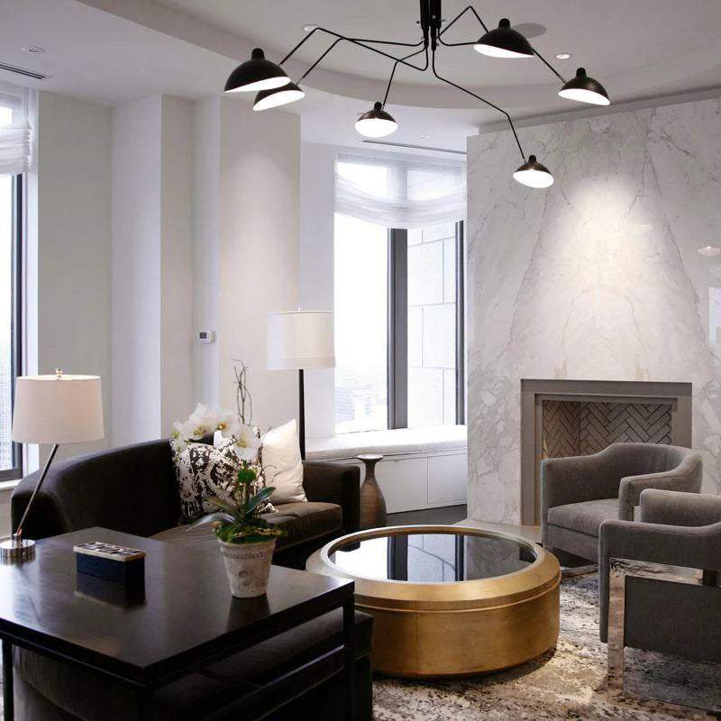 Plafonnier Design Multi-Bras Sculptural Noir & Blanc pour Salon & Salle à Manger | PIEUVRE™