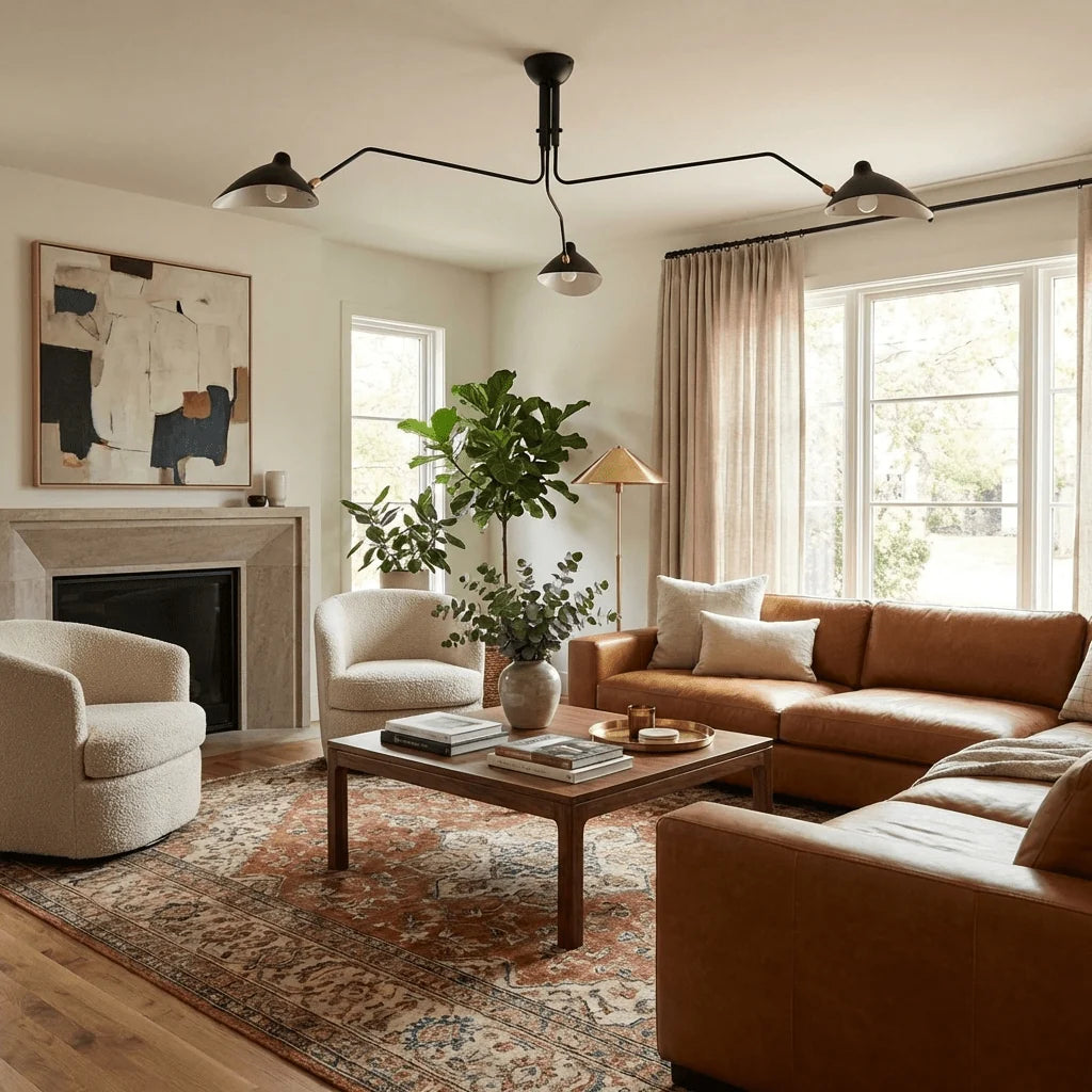 Plafonnier Design Multi-Bras Sculptural Noir & Blanc pour Salon & Salle à Manger | PIEUVRE™