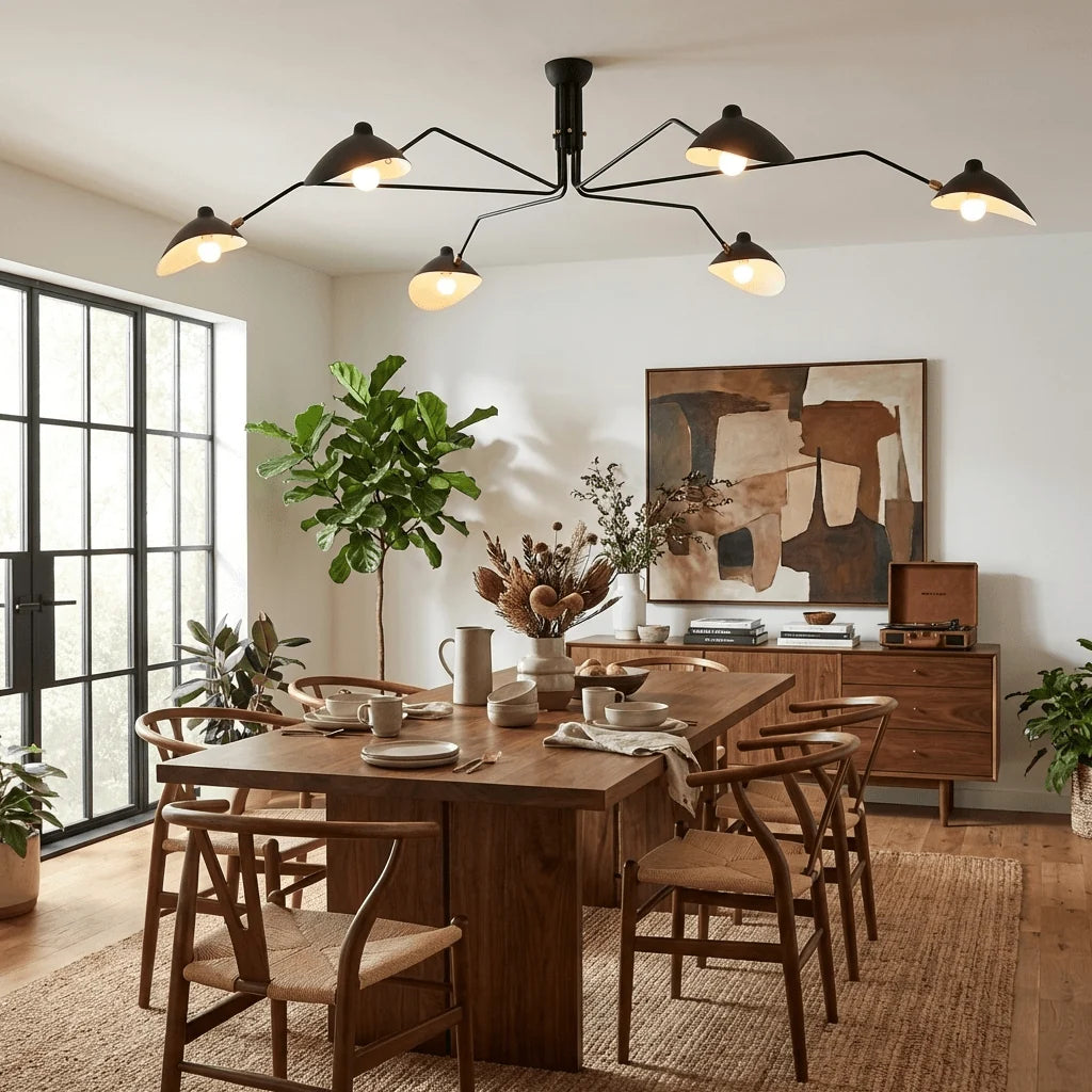 Plafonnier Design Multi-Bras Sculptural Noir & Blanc pour Salon & Salle à Manger | PIEUVRE™