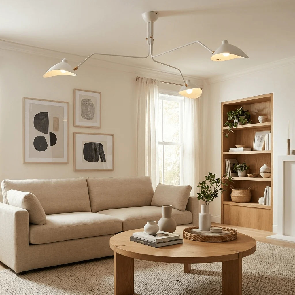 Plafonnier Design Multi-Bras Sculptural Noir & Blanc pour Salon & Salle à Manger | PIEUVRE™