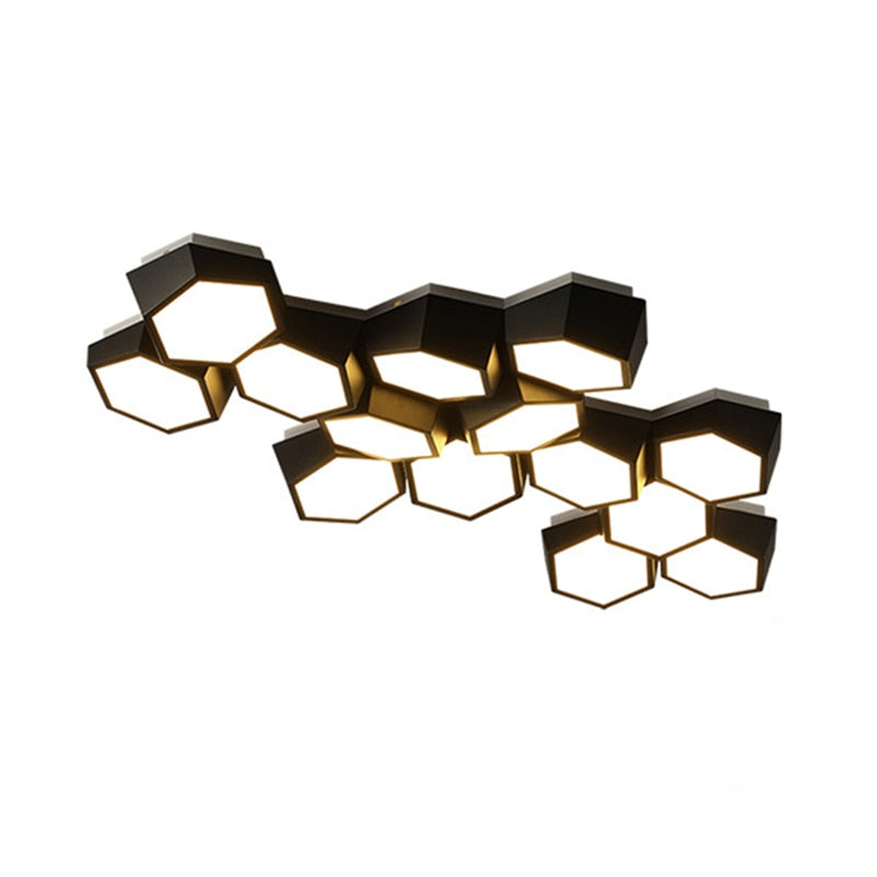 lustre LED géométrique moderne en alliage aluminium avec lumière dimmable et design contemporain