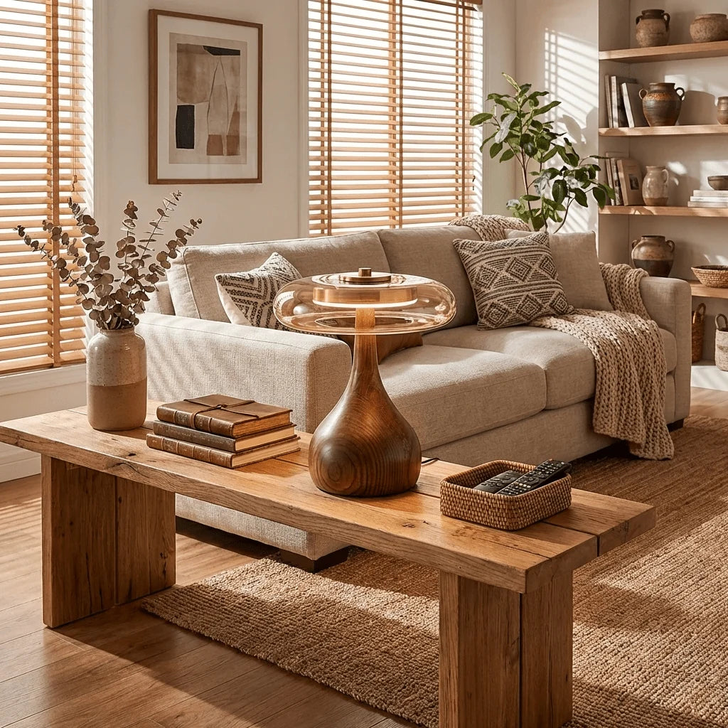 Lampe de Chevet Dôme en Verre & Pied en Bois Style Rétro | CALICE™