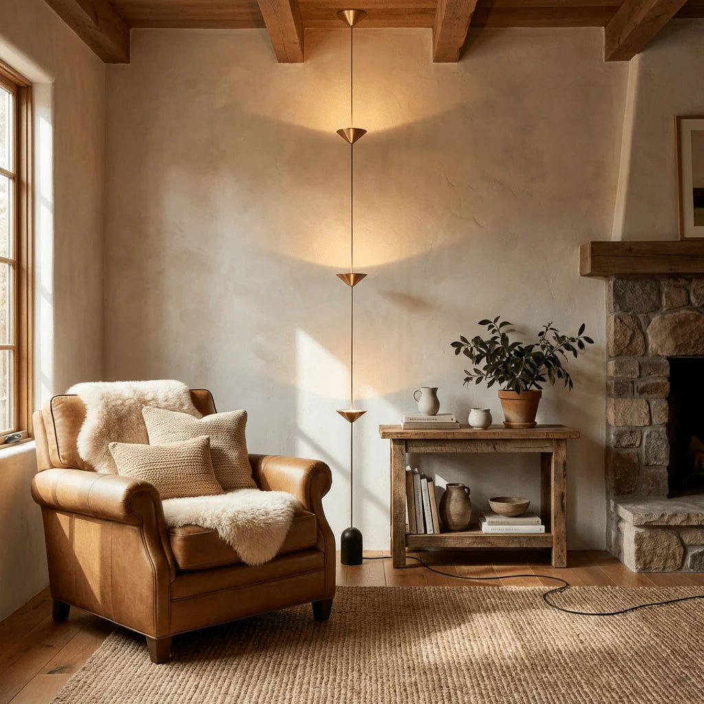 Lampadaire Design Colonne Multi-Têtes Or & Noir pour Salon & Bureau | COLONNE™