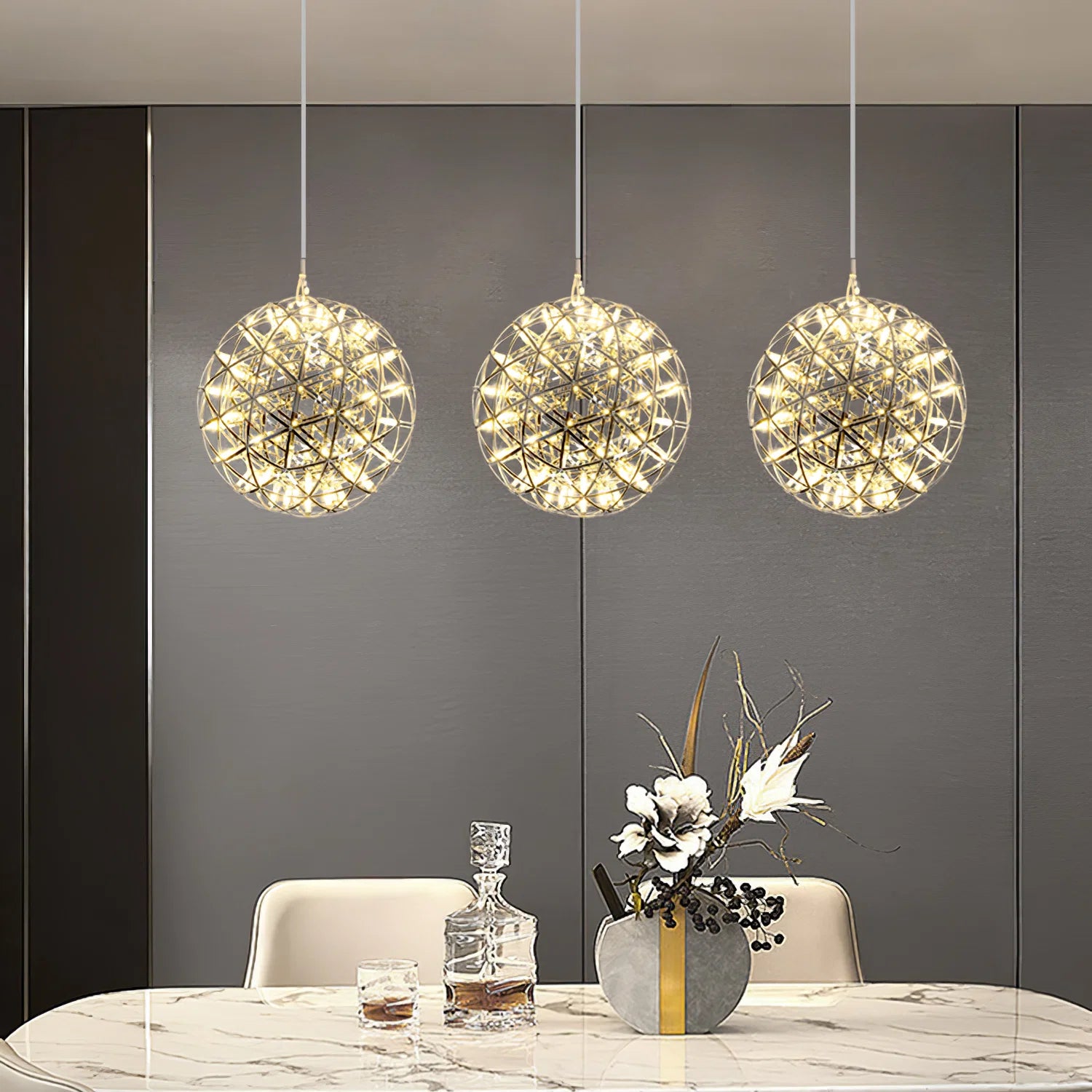 Lustre Boule Étincelante en Acier Chromé — Plafonnier Style Moderne Multi-Points | ÉTINCELLE™