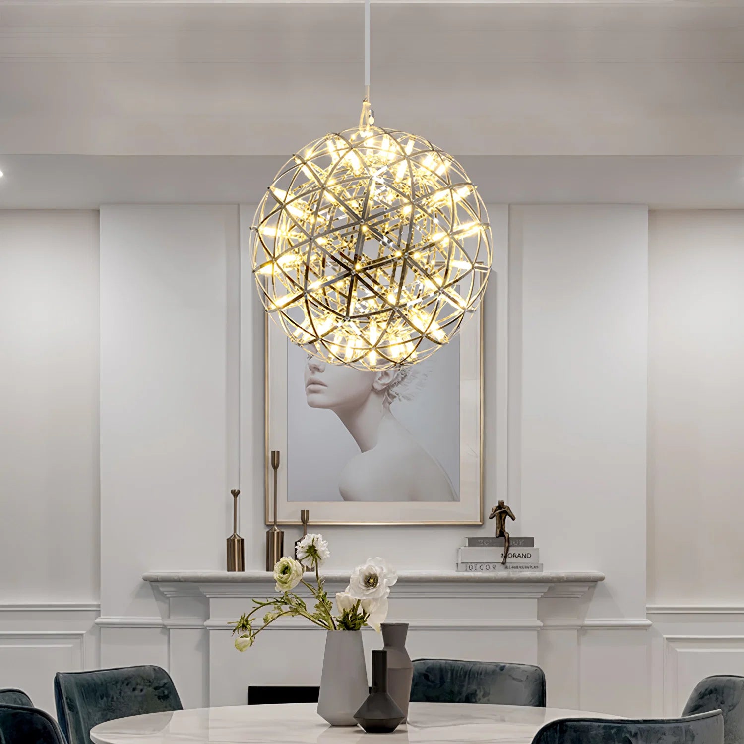 Lustre Boule Étincelante en Acier Chromé — Plafonnier Style Moderne Multi-Points | ÉTINCELLE™
