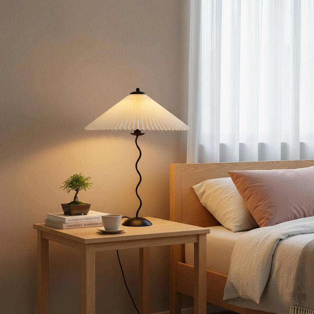 Lampe de Table Abat-jour Plissé & Pied Ondulé — Lampe Rétro Style Nordique | PLISSÉ™