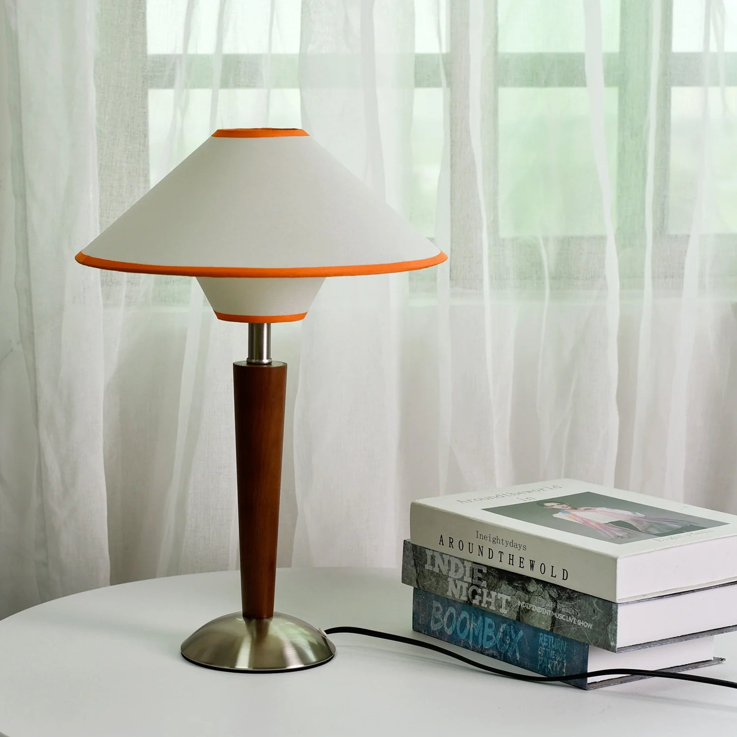 Lampe de Chevet Noyer Massif & Abat-jour Conique en Tissu | NOISETTE™