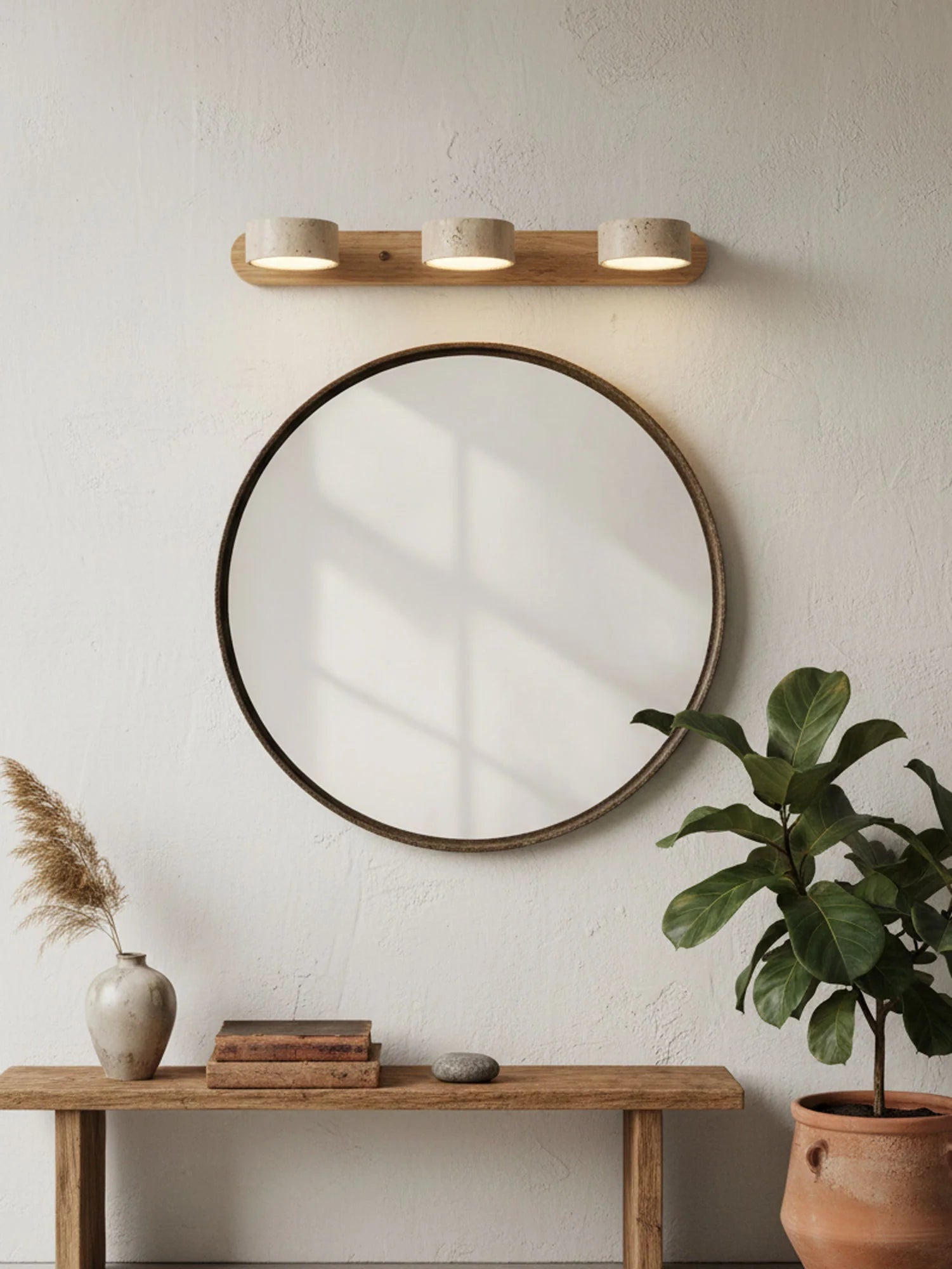 Applique Murale Travertin Duo Rotative Wabi-Sabi — Luminaire Minéral Salle de Bain | CALANQUE™