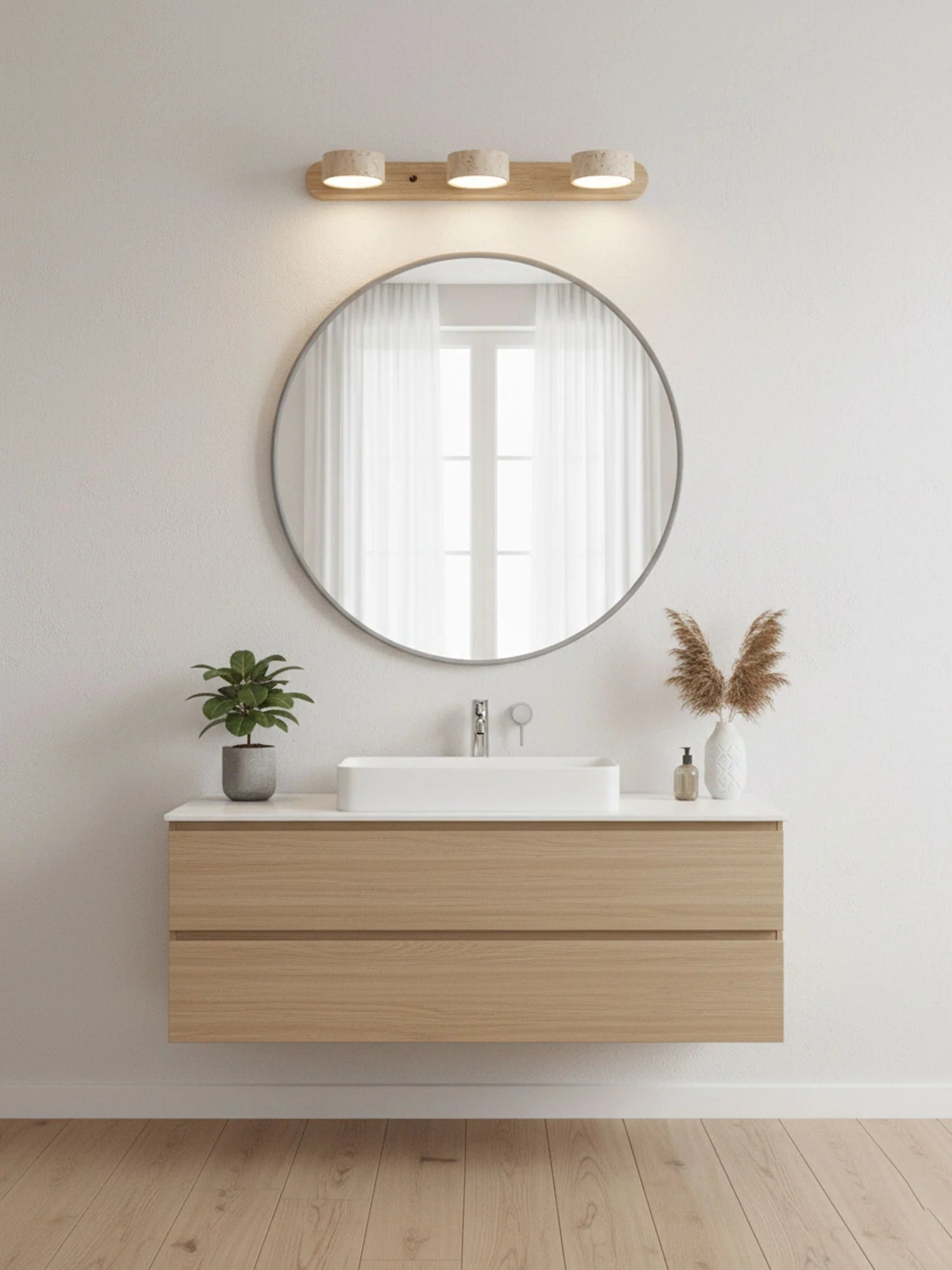 Applique Murale Travertin Duo Rotative Wabi-Sabi — Luminaire Minéral Salle de Bain | CALANQUE™