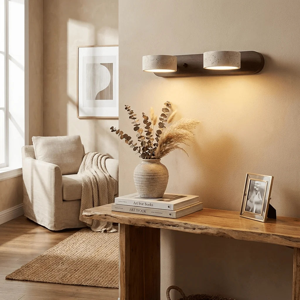 Applique Murale Travertin Duo Rotative Wabi-Sabi — Luminaire Minéral Salle de Bain | CALANQUE™