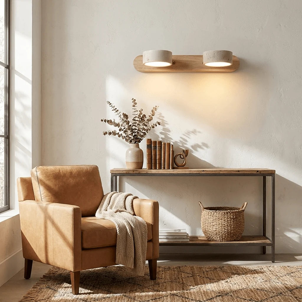 Applique Murale Travertin Duo Rotative Wabi-Sabi — Luminaire Minéral Salle de Bain | CALANQUE™