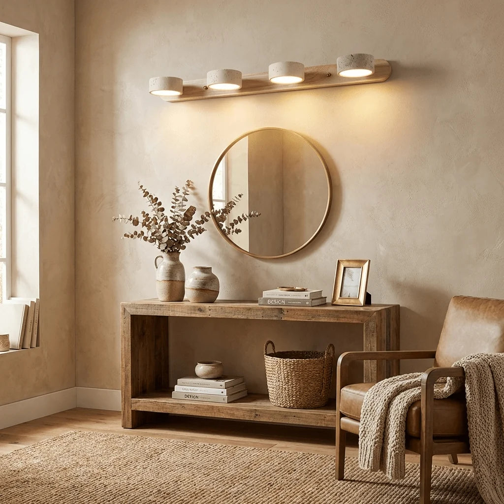 Applique Murale Travertin Duo Rotative Wabi-Sabi — Luminaire Minéral Salle de Bain | CALANQUE™