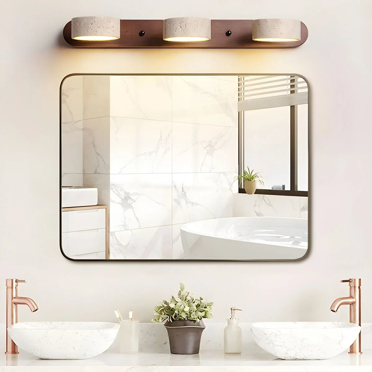 Applique Murale Travertin Duo Rotative Wabi-Sabi — Luminaire Minéral Salle de Bain | CALANQUE™