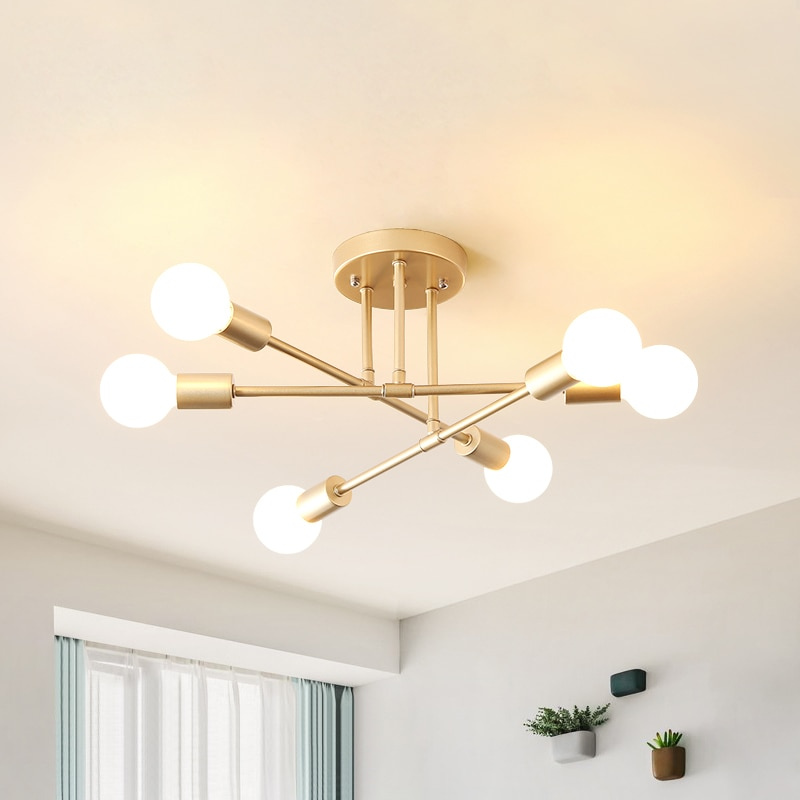 lustre suspension style Sputnik mid-century à 6 bras en métal pour salon ou cuisine