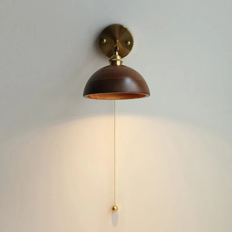 Applique Murale Cône en Bois de Noyer et Laiton — Style Edison Vintage | CHAPEAU™
