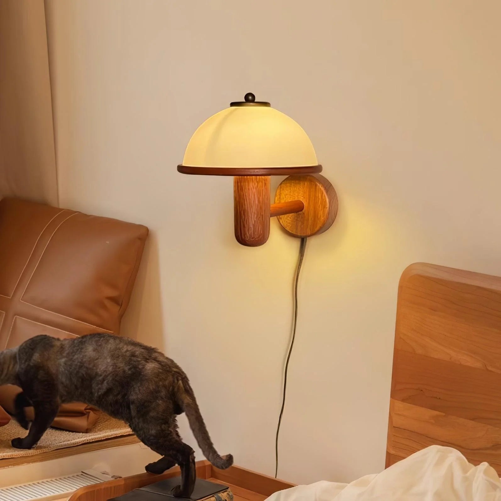 Applique Murale en Bois Chêne Foncé — Lampe Chevet Style Rétro Médiéval | AUBERGE™