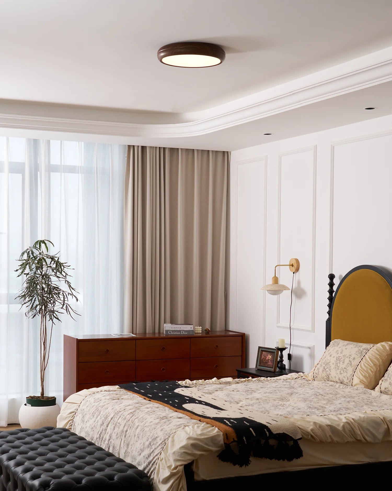 Plafonnier Rond Effet Bois Noyer — Lampe Plafond Style Moderne Créatif | AUBIER™