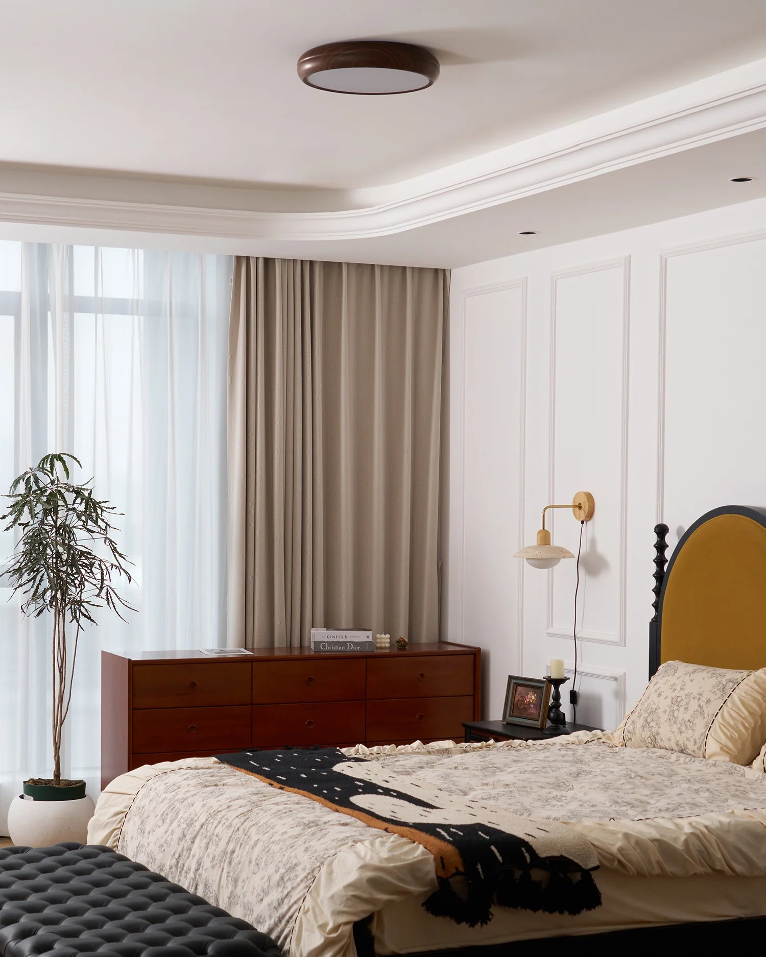 Plafonnier Rond Effet Bois Noyer — Lampe Plafond Style Moderne Créatif | AUBIER™