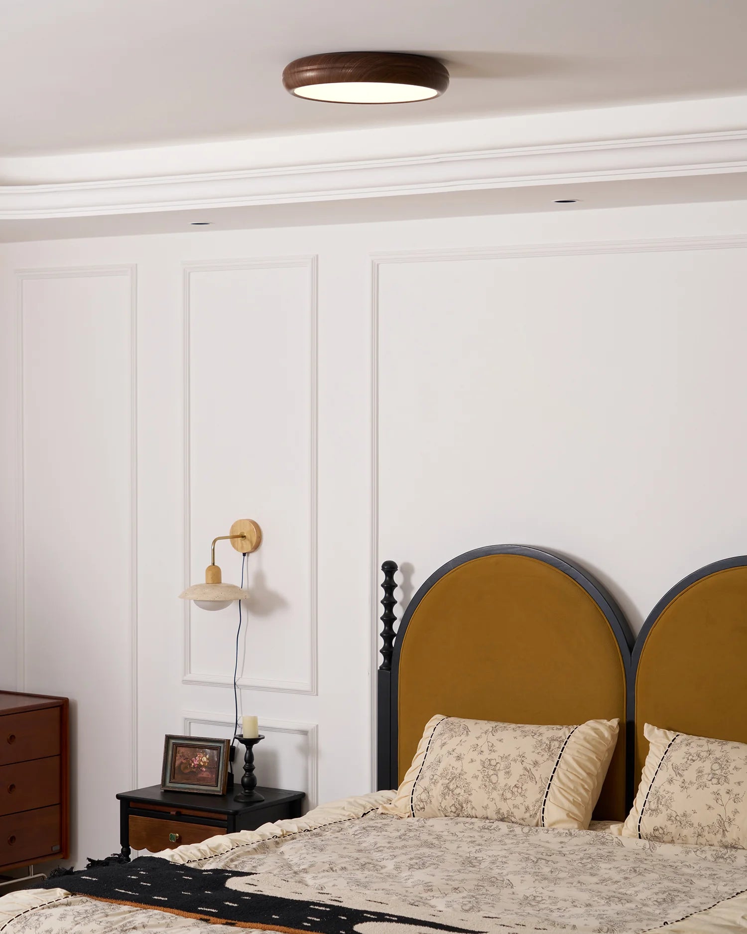 Plafonnier Rond Effet Bois Noyer — Lampe Plafond Style Moderne Créatif | AUBIER™