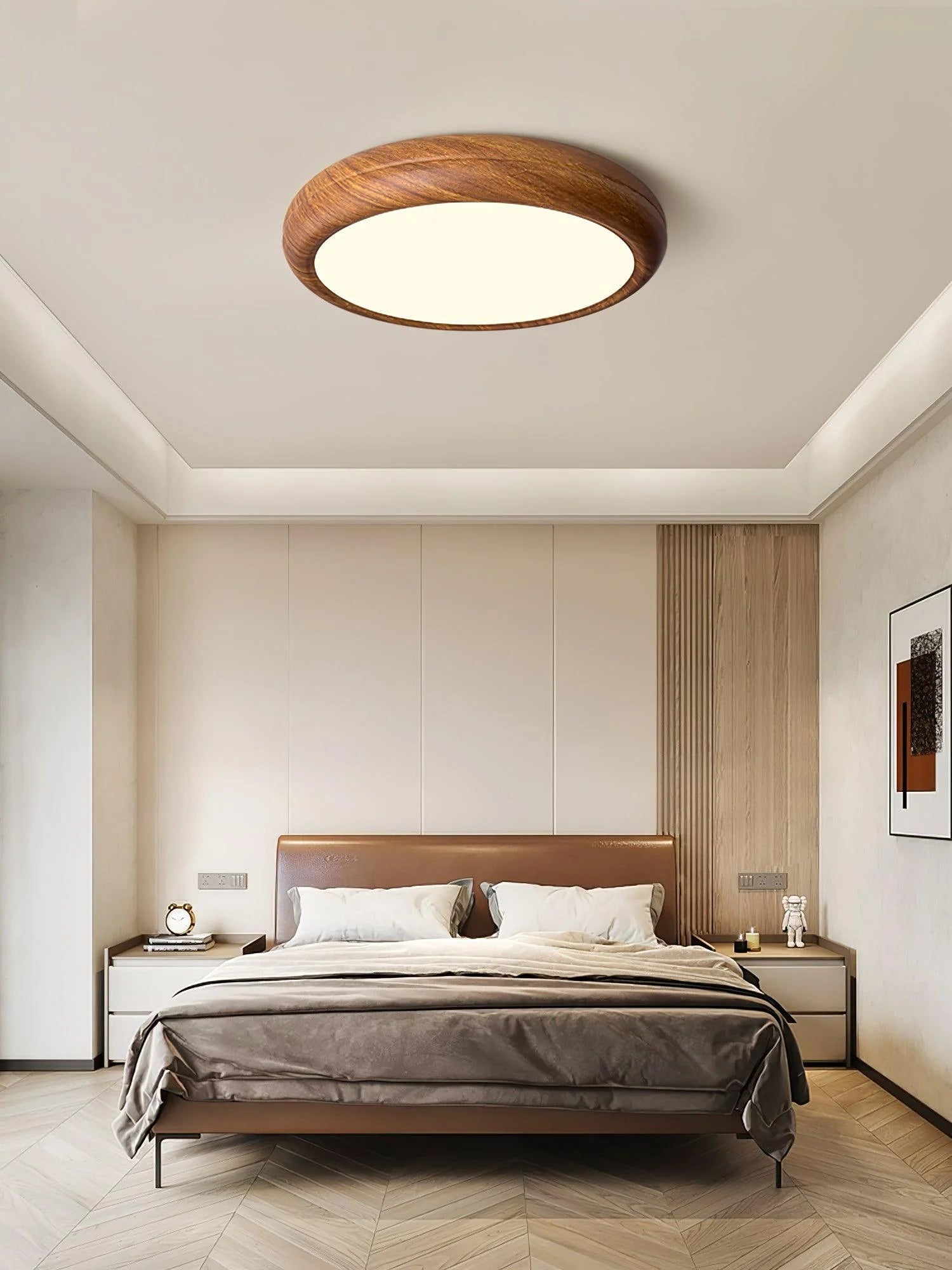 Plafonnier Rond Effet Bois Noyer — Lampe Plafond Style Moderne Créatif | AUBIER™