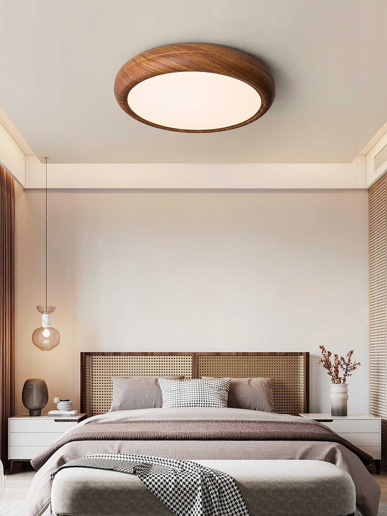 Plafonnier Rond Effet Bois Noyer — Lampe Plafond Style Moderne Créatif | AUBIER™
