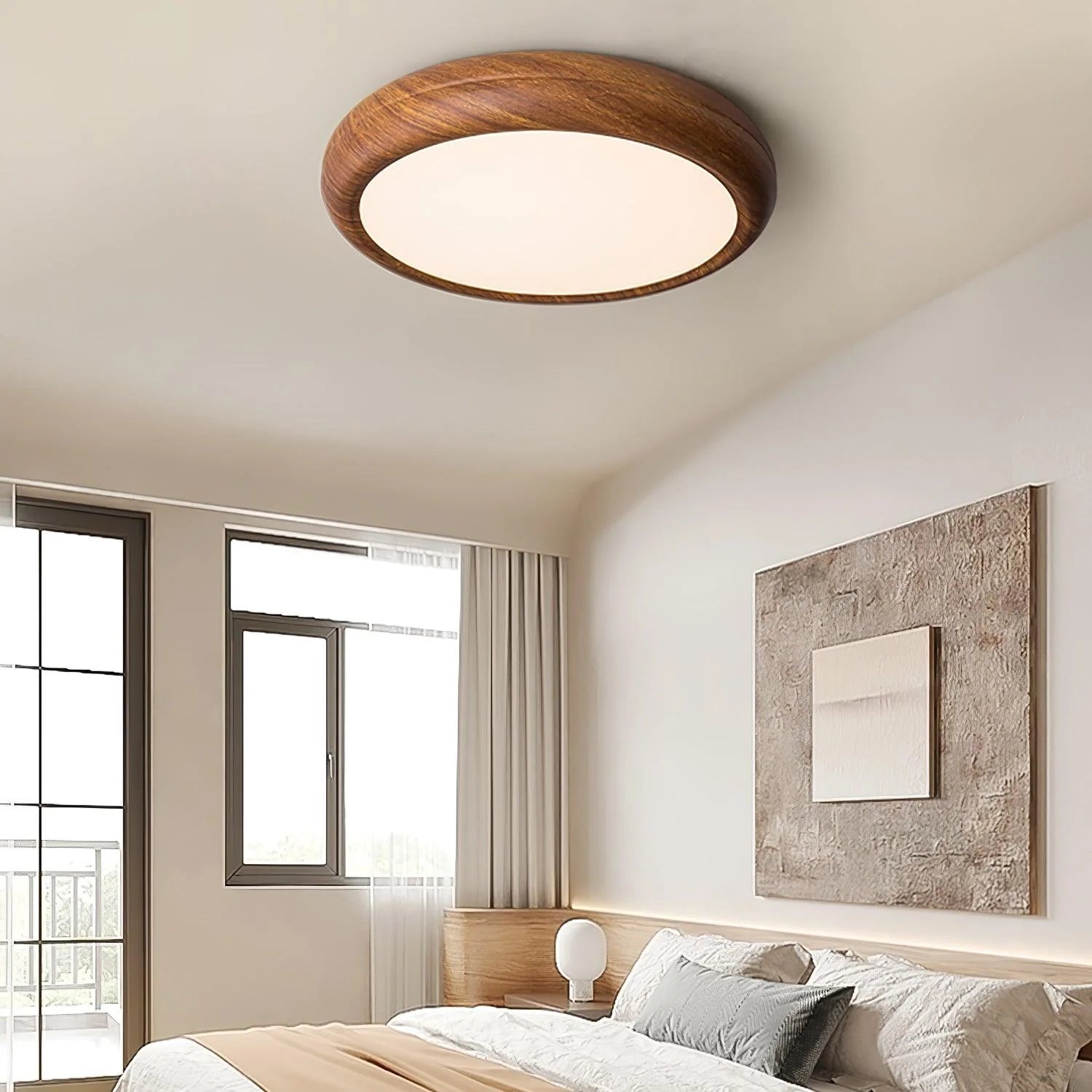 Plafonnier Rond Effet Bois Noyer — Lampe Plafond Style Moderne Créatif | AUBIER™