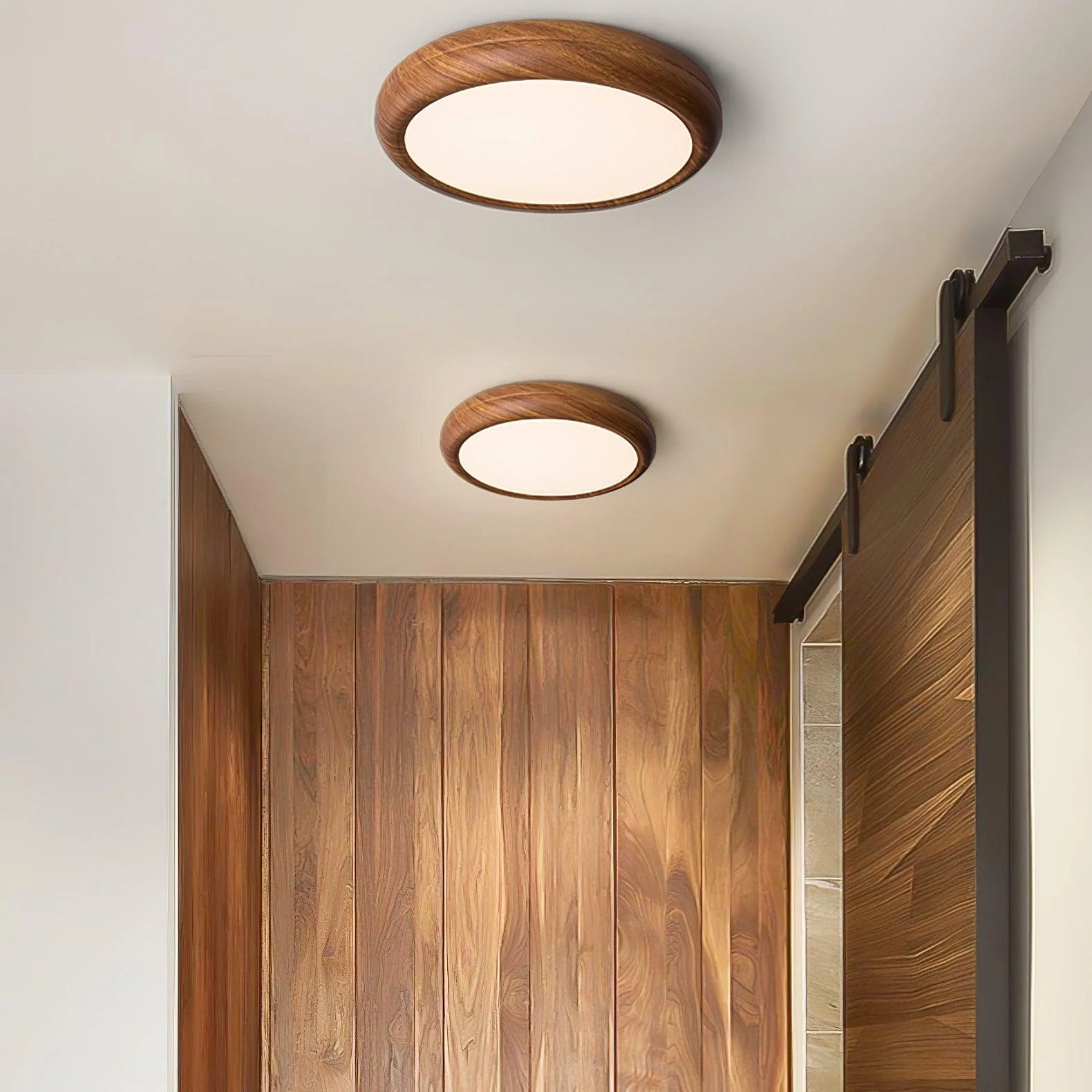 Plafonnier Rond Effet Bois Noyer — Lampe Plafond Style Moderne Créatif | AUBIER™