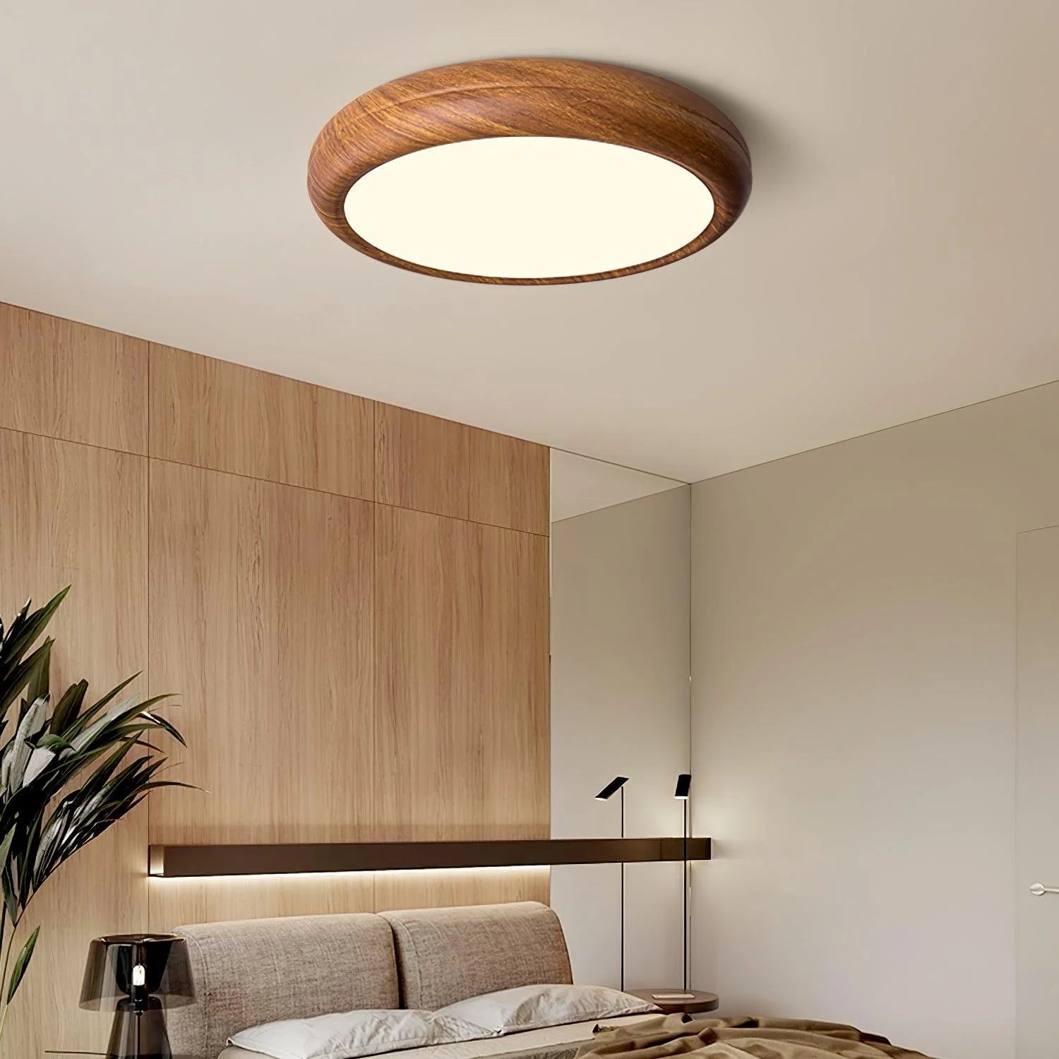Plafonnier Rond Effet Bois Noyer — Lampe Plafond Style Moderne Créatif | AUBIER™