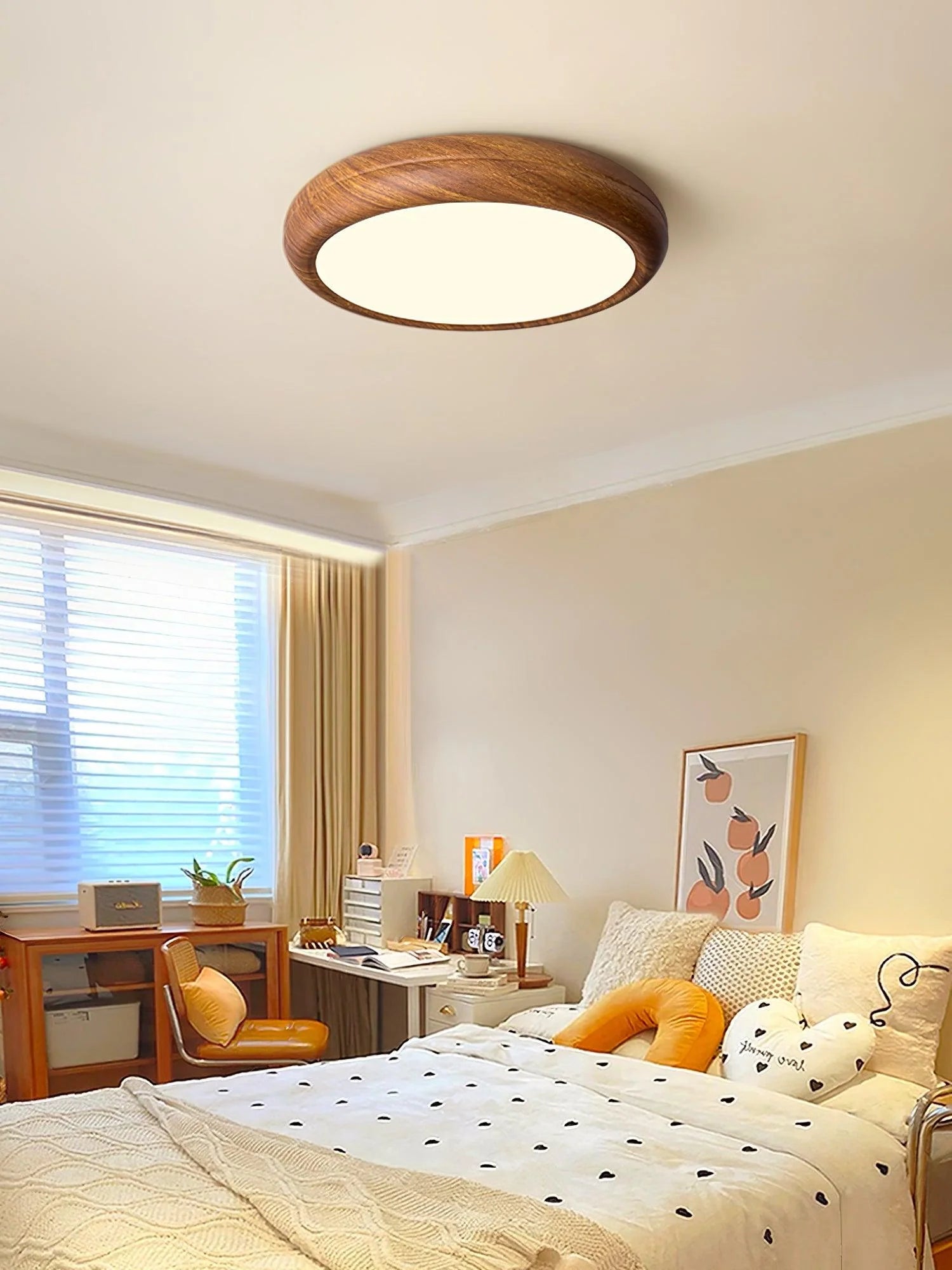 Plafonnier Rond Effet Bois Noyer — Lampe Plafond Style Moderne Créatif | AUBIER™