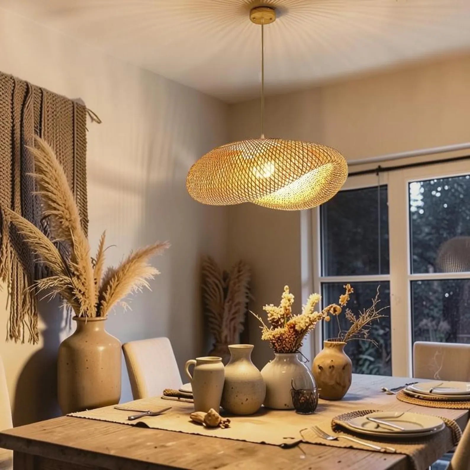 Suspension Design en Bambou Tressé Main — Luminaire Organique Style Japandi XXL | AMAYA™