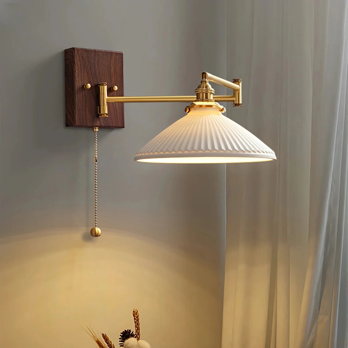 Applique Murale à Bras Articulé Noyer & Cuivre — Lampe Chevet Style Moderne | LIANE™ - Lampes Design