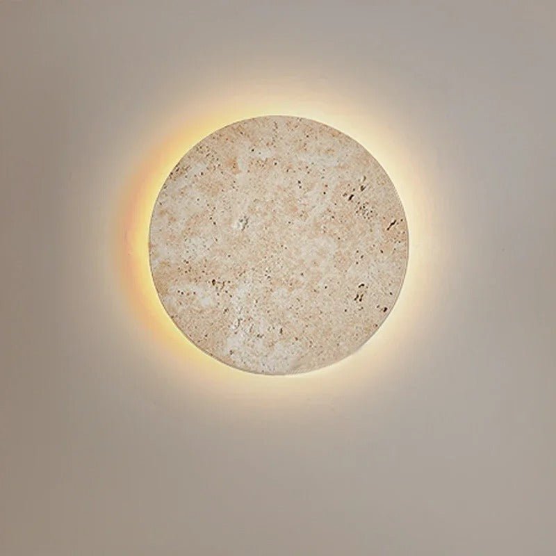 Applique Murale Disque en Travertin Naturel — Halo LED Rétroéclairé Wabi-Sabi | HALO™ - Lampes Design