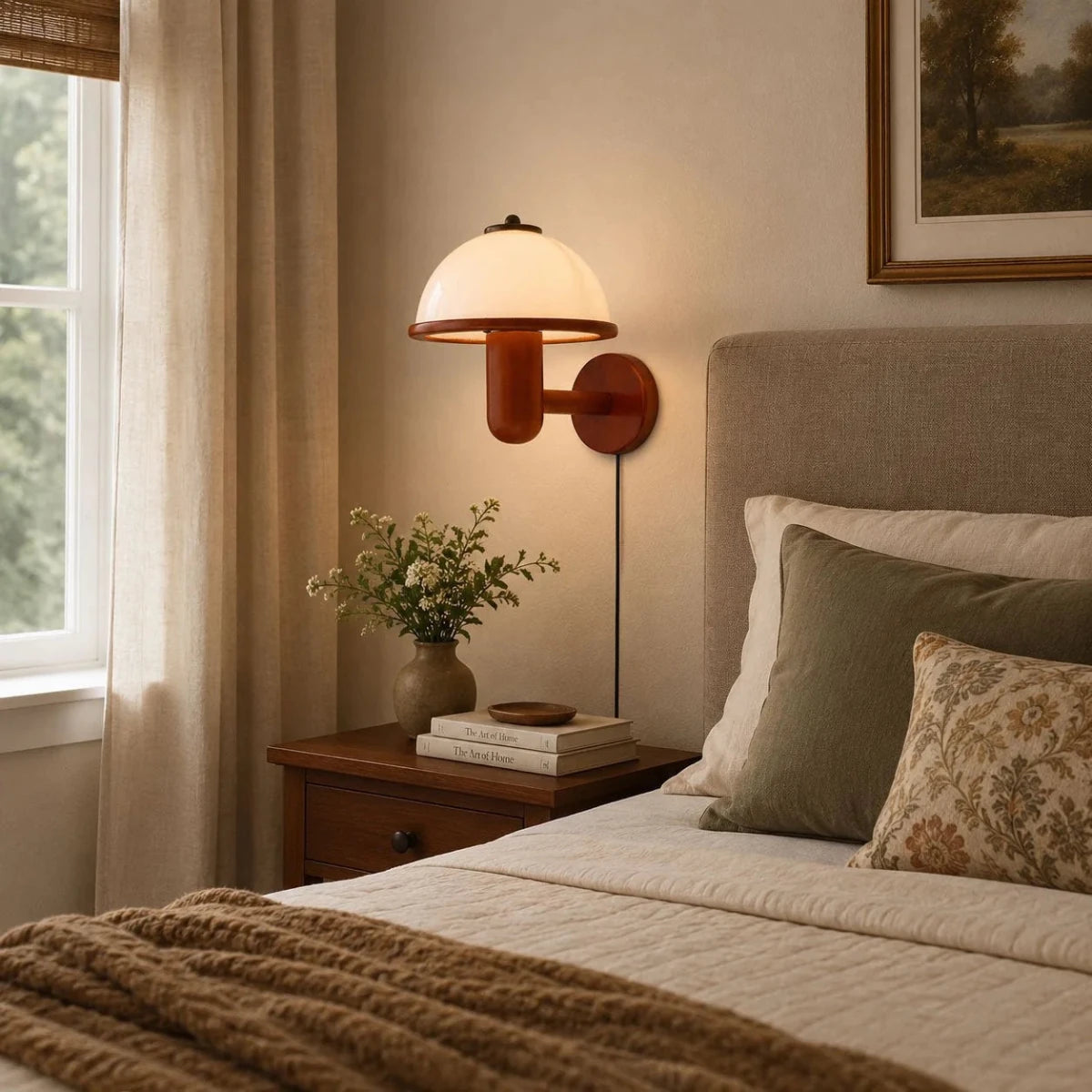 Applique Murale en Bois Chêne Foncé — Lampe Chevet Style Rétro Médiéval | AUBERGE™ - Lampes Design