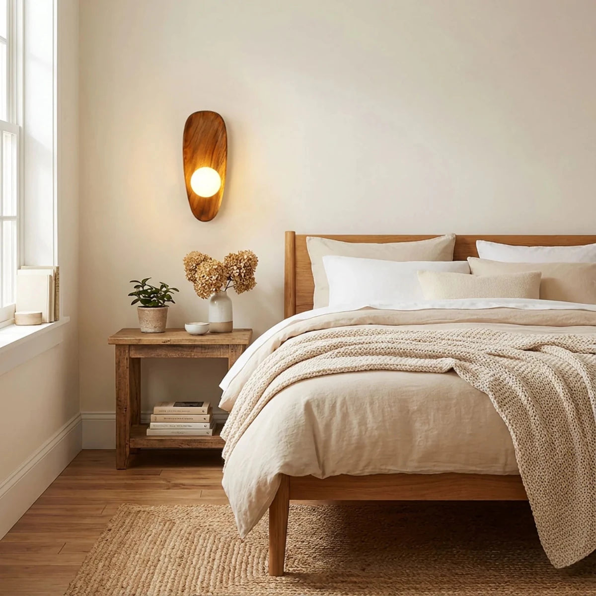 Applique Murale en Bois Naturel & Verre Teinté — Lampe Chevet Style Vintage | ÉCORCE™ - Lampes Design